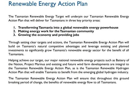 Draft Renewable Energy Action Plan Released Tasmanian Times