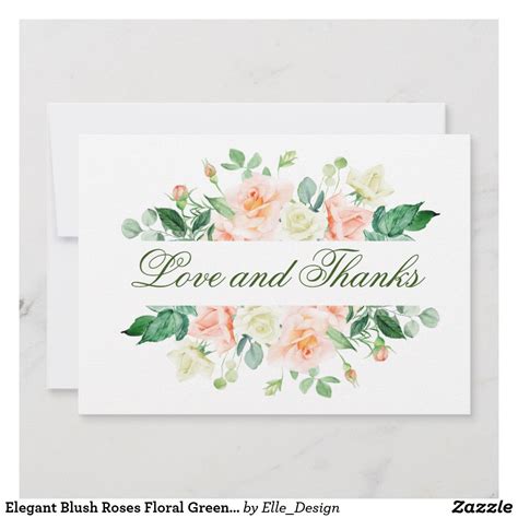 Elegant Blush Roses Floral Greenery Watercolor Thank You Card Blush