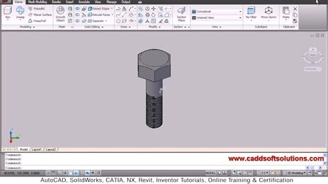 Autocad 3d Bolt With Threads Tutorial Download 3d Bolt Dwg Drawing
