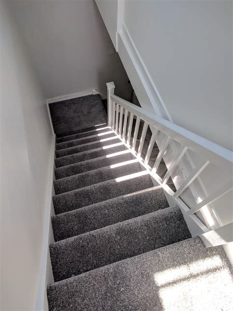 Dark Grey Carpet Install On Stairs And Landing Grey Stair Carpet
