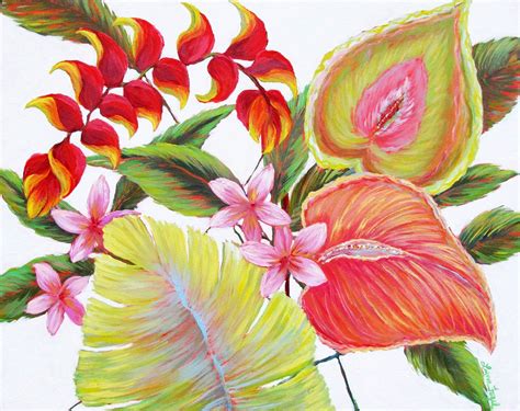 Hawaiian Flower Wall Decorhawaii Flower Painting In Printstropical