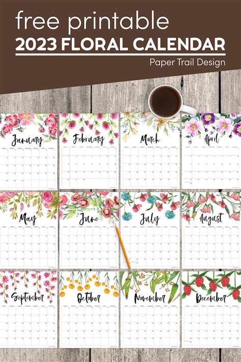 Free Printable 2023 Floral Calendar Paper Trail Design Free