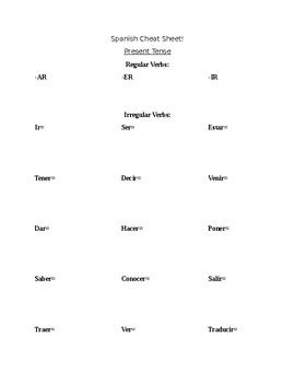 Spanish Verb Cheat Sheet By Whatley Spanish TPT