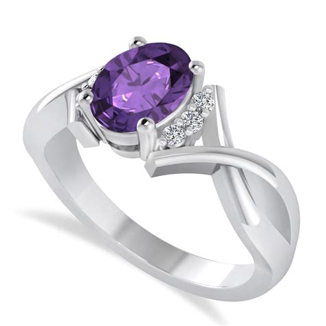 Oval Cut Amethyst And Diamond Engagement Ring With Split Shank 14k White