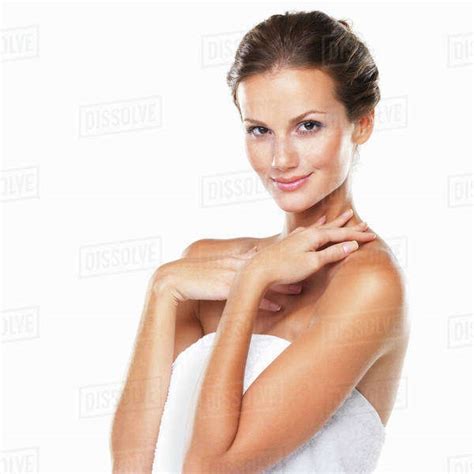 Studio Portrait Of Beautiful Woman Wrapped In Towel Stock Photo Dissolve