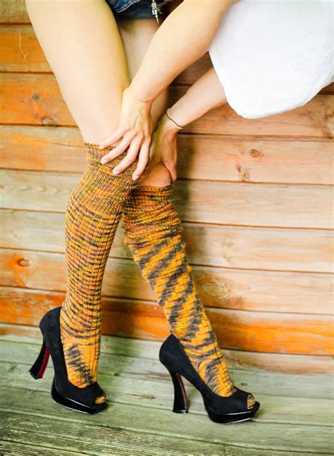 fair isle knee socks tiger coloured winter wool stockings etsy uk knee socks wool stockings
