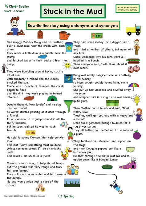 Antonyms and Synonyms Short U Grammar: Story Based Phonics - Clever Speller