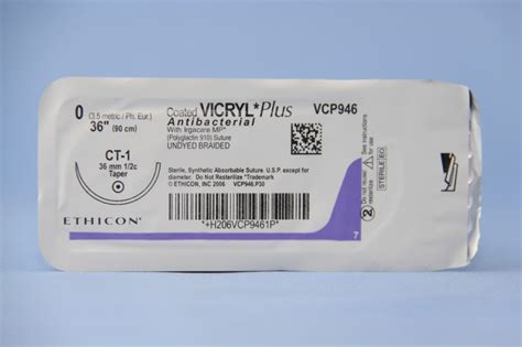 Ethicon Suture Vcp946h 0 Vicryl Plus Antibacterial Undyed 36 Ct 1