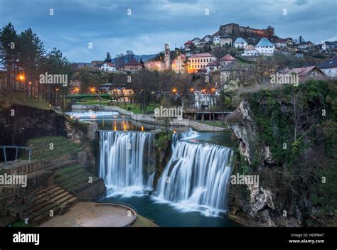 Jajce Town And Waterfall Stock Photo Alamy