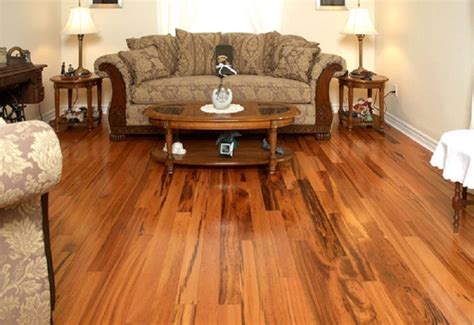 Elegant Living Room With Brazilian Koa Tigerwood Flooring Flooring