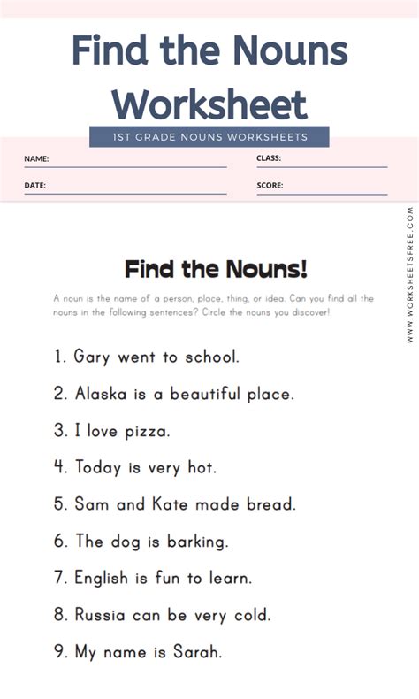 Nouns Worksheet For Grade 1