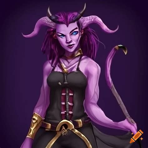 Illustration Of A Female Tiefling Rogue With Purple Skin And Dark Purple Hair On Craiyon