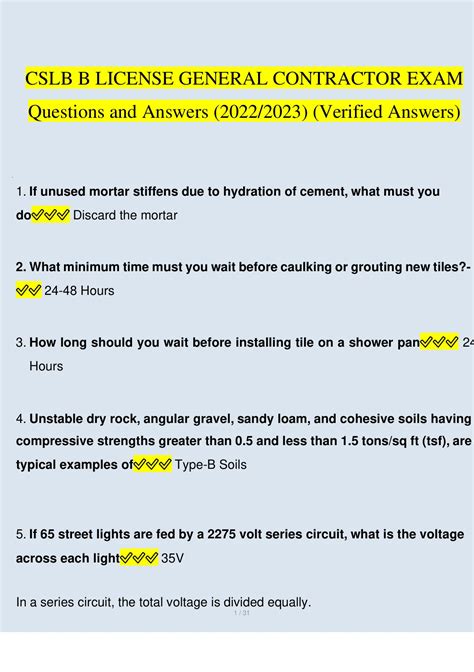 CSLB B License General Contractor Exam Questions And Answers Correct Verified