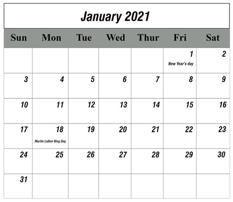 Thank you for choosing our printable calendar organizer: Free January 2021 Printable Calendar Template in PDF ...