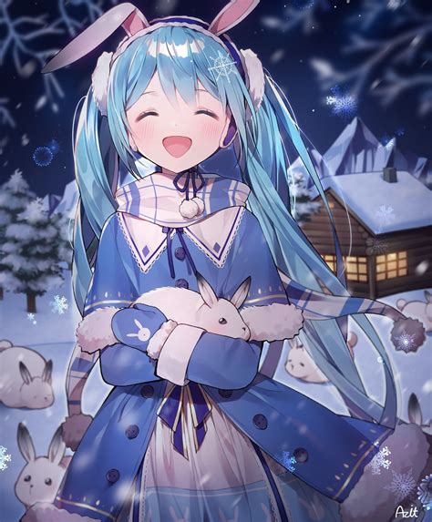 Miku With Some Snow Rabbits Vocaloid Rtwintails