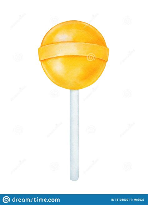 Colorful Lollipop Candy On White Stick. Round Shape, Bright Yellow ...