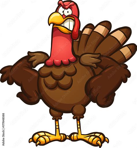 Angry Cartoon Thanksgiving Turkey Vector Clip Art Illustration With