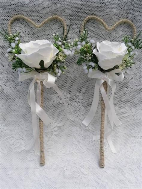 rustic heart ivory wildflowers rose flower girl wedding wand etsy in 2021 bridesmaid flowers