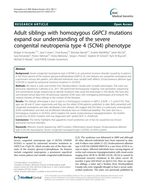 Pdf Adult Siblings With Homozygous G6pc3 Mutations Expand Our