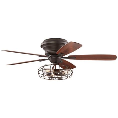 Airflow 2040 cubic meters per minute. 52" Oil-Rubbed Bronze Hugger Ceiling Fan LED Cage Light ...