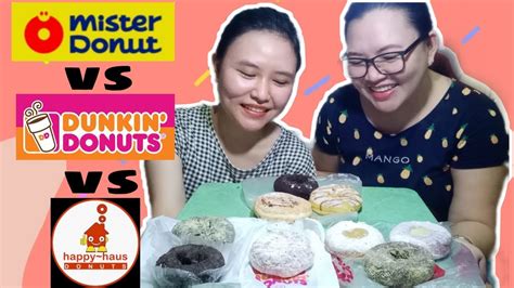 Food Reviews Of Mister Donut Vs Dunkin Donut Vs Happy Haus Donut Vlog