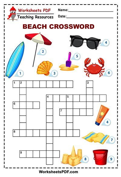 Beach Crossword Crossword Word Puzzles For Kids Worksheets