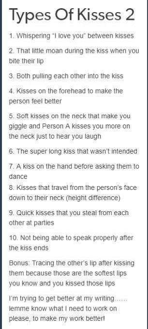 Types Of Kisses Writing Prompts Romance Book Writing Tips Writing