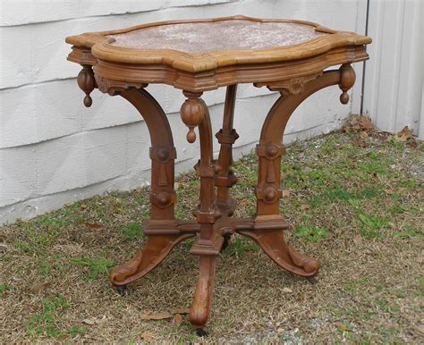 Rare Victorian Antique Rose Marble Turtle Top Table Wood Gallery Walnut