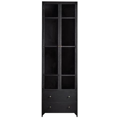 Cabinet In Metal W Glass Doors And 2 Drawers Black Products Tine K Home