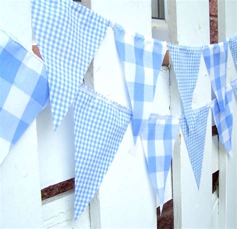 Blue Gingham Party Banner Bunting Pennant Flags Vintage Etsy