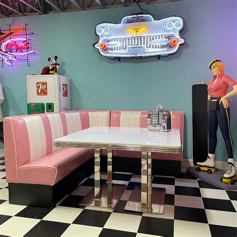 American Retro Diner Booth Pink And White L Shape Diner Booth Set Diner