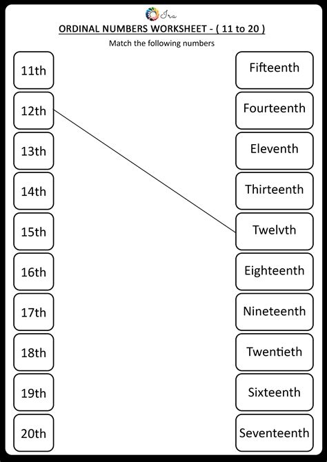 Matching Ordinal Numbers Worksheet