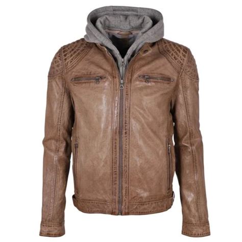 Mens Motorcycle Brando Biker Brown Real Leather Hoodie Jacket Detach