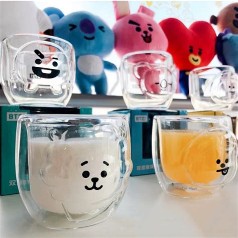 Loveinhouse Bt21 Double Glass Cup Insulation Water Cup Tea Cup Bts