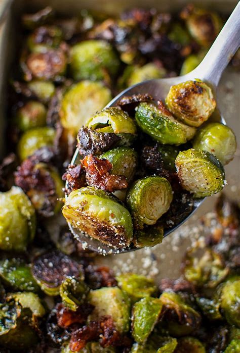 Add the brussels sprouts and toss until they are fully coated. Roasted Brussels Sprouts with Bacon & Parmesan Cheese | Kitchen Swagger