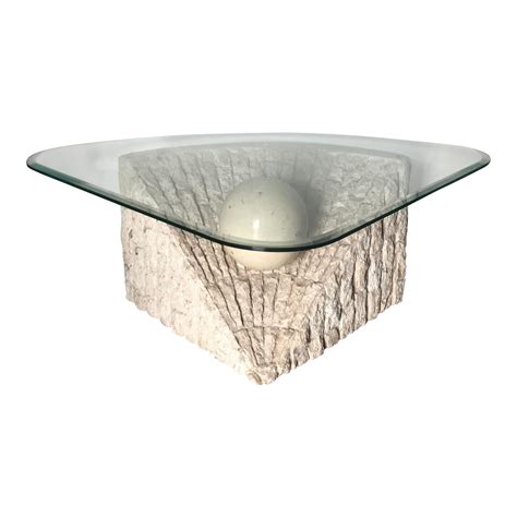 1980s Organic Modern Tesselated Mactan Stone And Glass Coffee Table