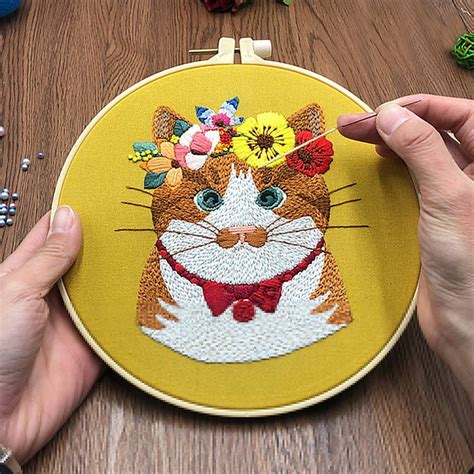 Cat Embroidery Kit Beginners Embroidery Kit Advanced Etsy