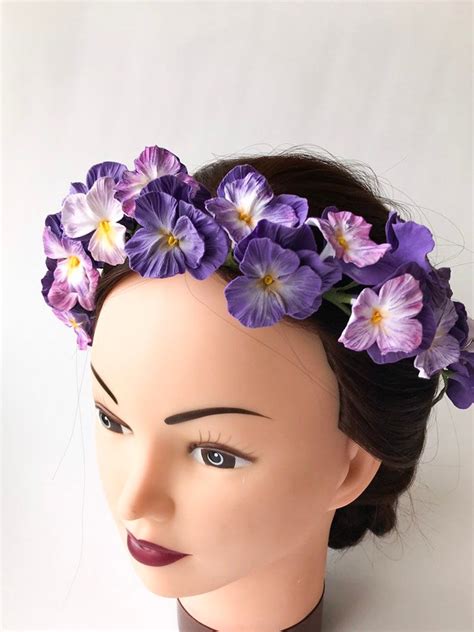 Bride Flower Crown With Purple Pansy Flowers Boho Flower Etsy