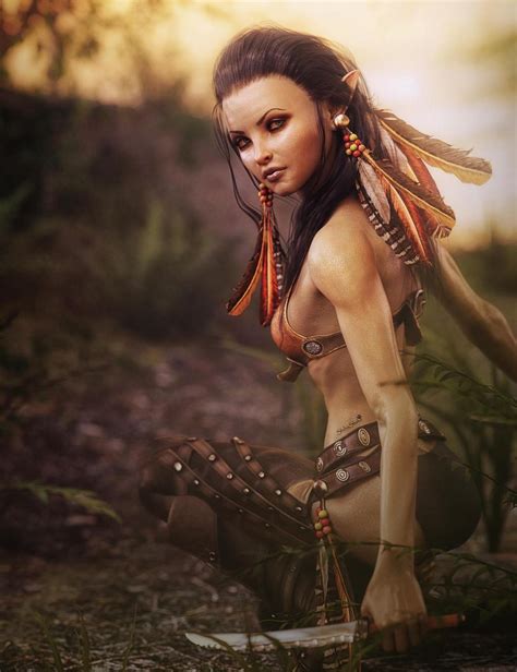 Dark Haired Tribal Elf Warrior Girl Fantasy Art By