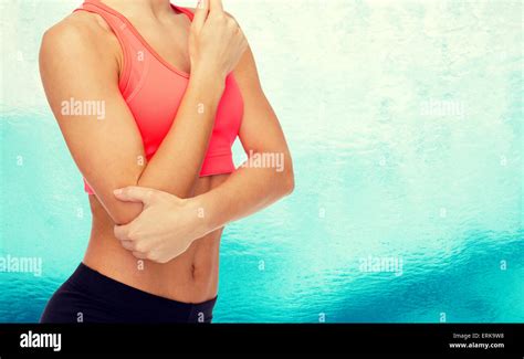 Sporty Woman With Pain In Elbow Stock Photo Alamy
