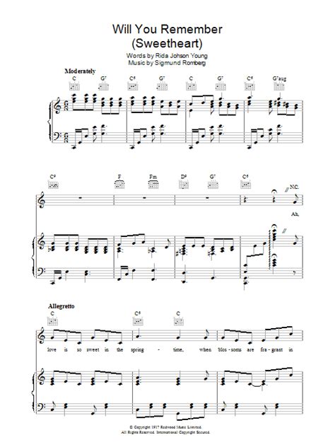 Will You Remember Piano Vocal And Guitar Print Sheet Music Now