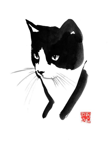 Original Cats Drawing By Pechane Sumie Fine Art Art On Paper Black