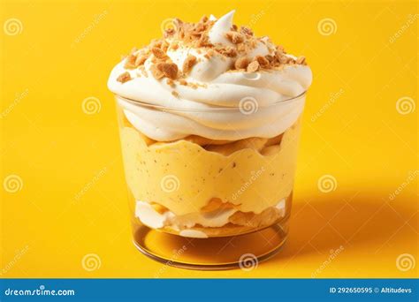 Close Up Of A Creamy Banana Pudding On A Yellow Background Stock Image