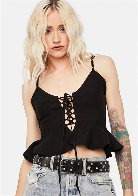 Cami Lace Up Peplum Crop Top Black Dolls Kill