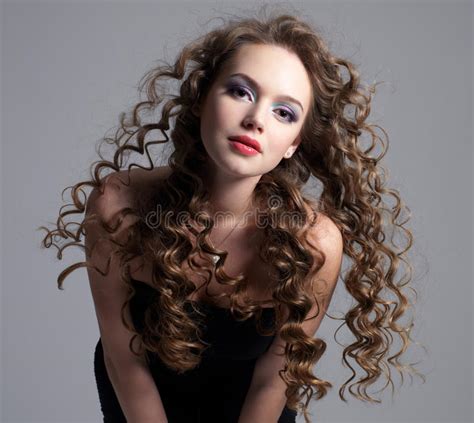 Glamour Face Of Teen Girl With Long Curly Hair Stock Image Image Of