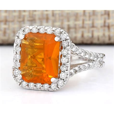 397 Ctw Natural Mexican Fire Opal And Diamond Ring 14k Solid White Gold