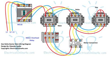 From the left you have the main contactor with the pneumatic timer because your main contactor is always energized, in the middle you have the delta contactor with a thermal overload for. Star Delta Starter Control Wiring Diagram With Timer
