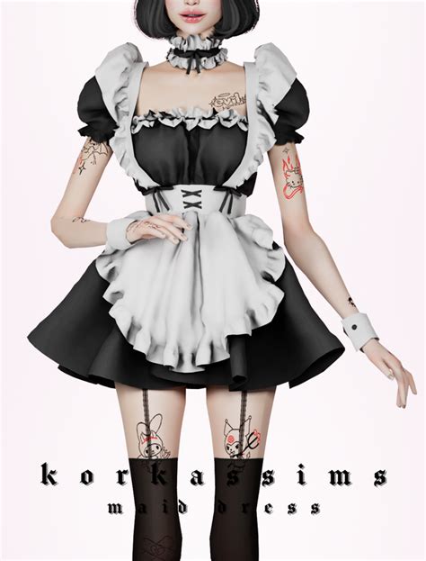 Maid Dress ~ Halloween T 🖤 Korkassims Sims 4 Dresses Maid Dress