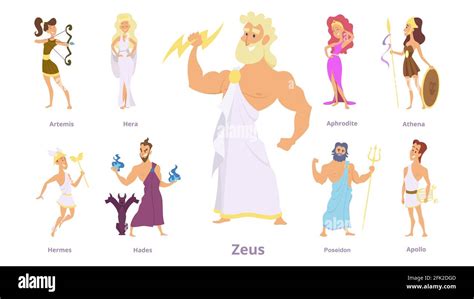 Dei Greci Religione Antica Storia Della Grecia Zeus Atena Poseidone Isolato Cartoon