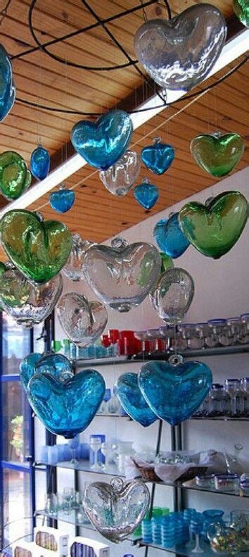 Mexican Hand Blown Glass Hearts Wind Chime Glass Heart Glass Blowing Glass Art